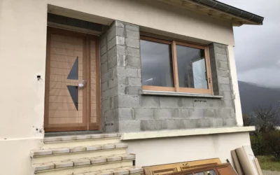 Porte d&rsquo;Entrée en Bois Massif avec Verre